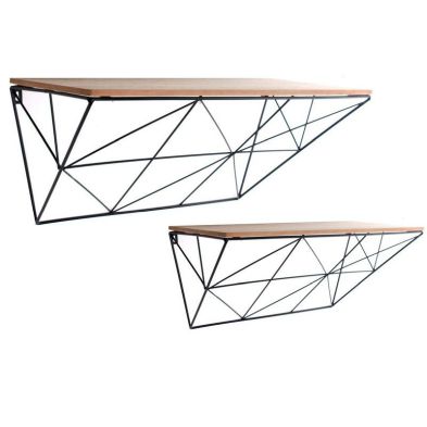 2 Contemporary Shelving Units Metal Wood Black 2 Shelves