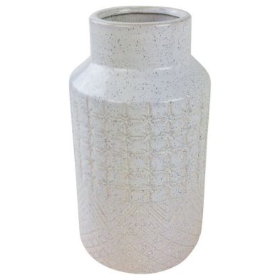Product photograph of Vase Stoneware White With Textured Pattern - 30cm from QD stores