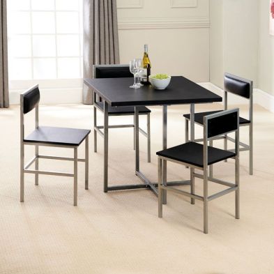 See more information about the Compact 4 Seater Dining Set Black & Silver With 4 Chairs