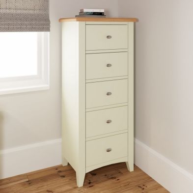 Portchester Tall Chest Of Drawers Oak White 5 Drawers