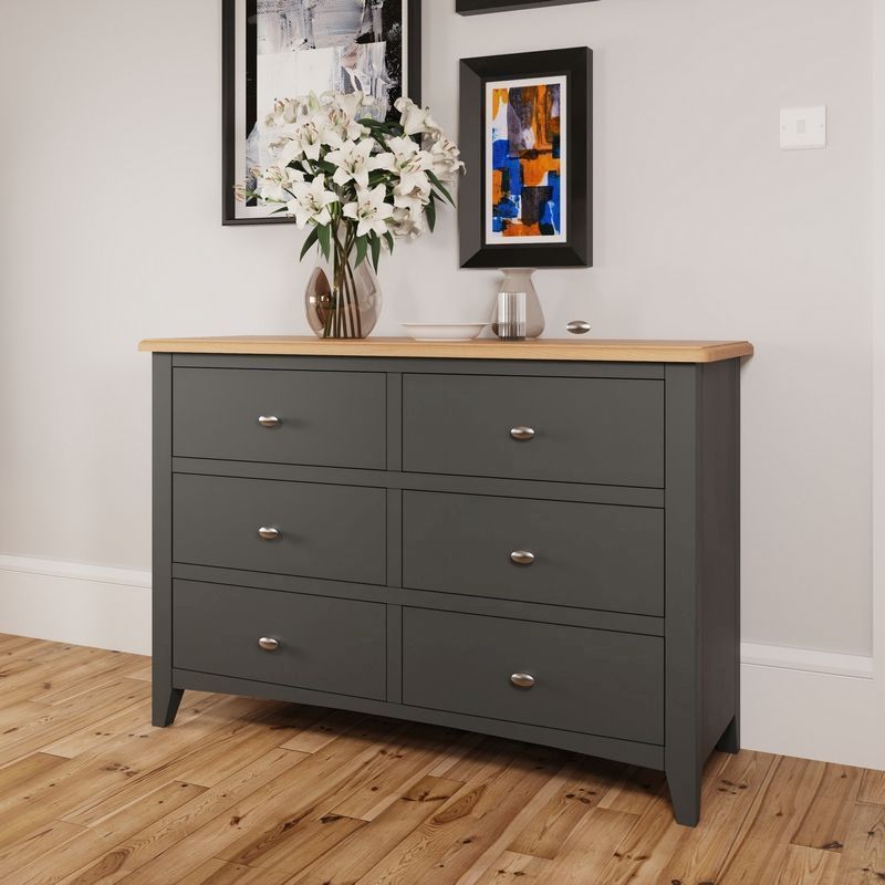 Portchester Light Oak & Grey 6 Drawer Chest Of Drawers