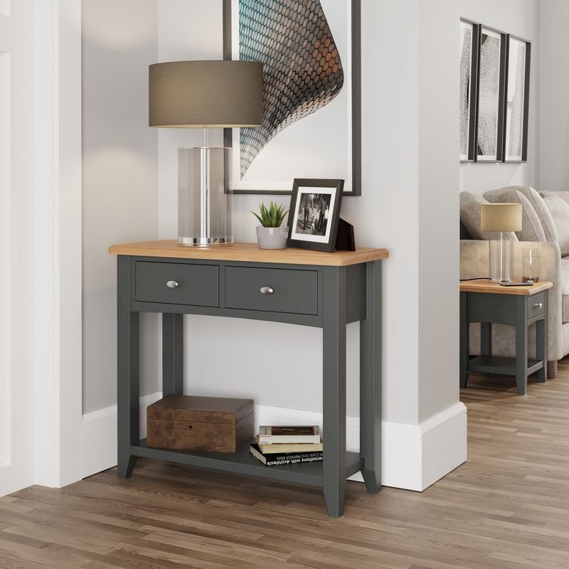 Portchester Console Table Oak Grey 2 Drawers