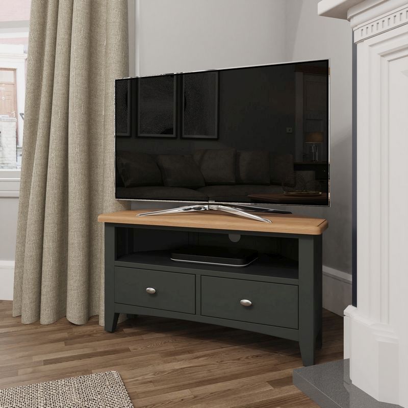Portchester Light Oak & Grey 2 Drawer Tv Unit With 1 Shelf
