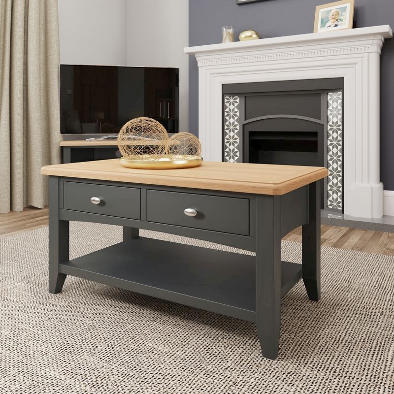 Portchester Light Oak & Grey 2 Drawer Coffee Table With 1 Shelf