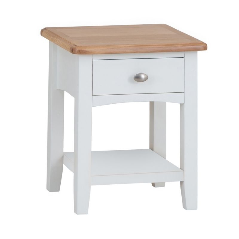 Ava Oak Side Table White 1 Drawer