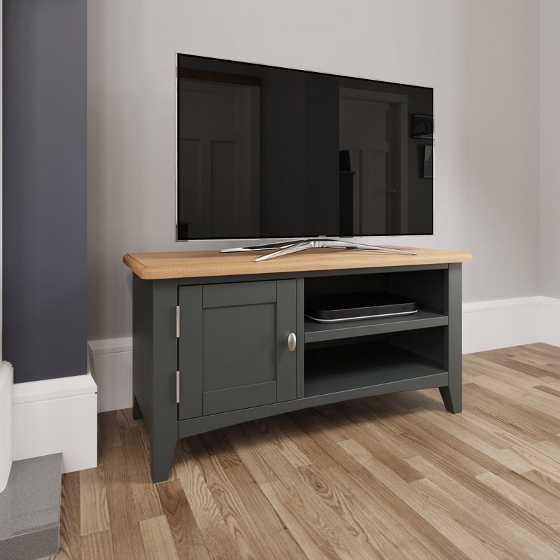 Portchester Light Oak & Grey 1 Door Tv Unit With 2 Shelves