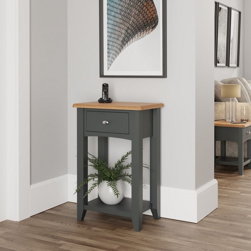 Portchester Light Oak & Grey 1 Drawer Side Table With 1 Shelf