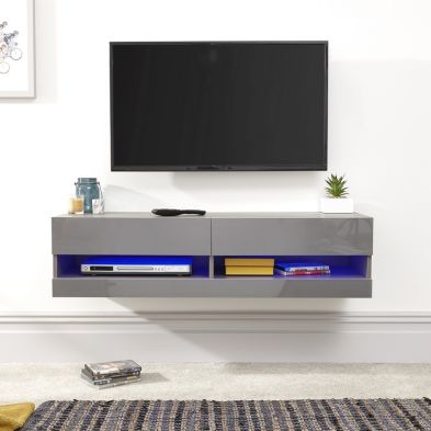 Product photograph of Galicia Tv Unit Light Grey 2 Shelves from QD stores