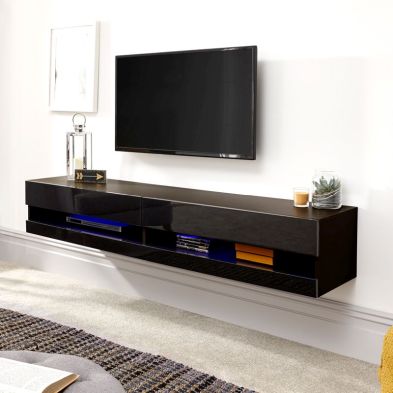 Product photograph of Galicia Tv Unit Black 2 Shelves 2 Doors from QD stores