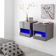See more information about the 2 Galicia Bedside Tables Melamine Grey 1 Shelf 1 Drawer