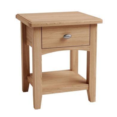 Product photograph of Oxford Oak Side Table Natural 1 Shelf 1 Drawer from QD stores