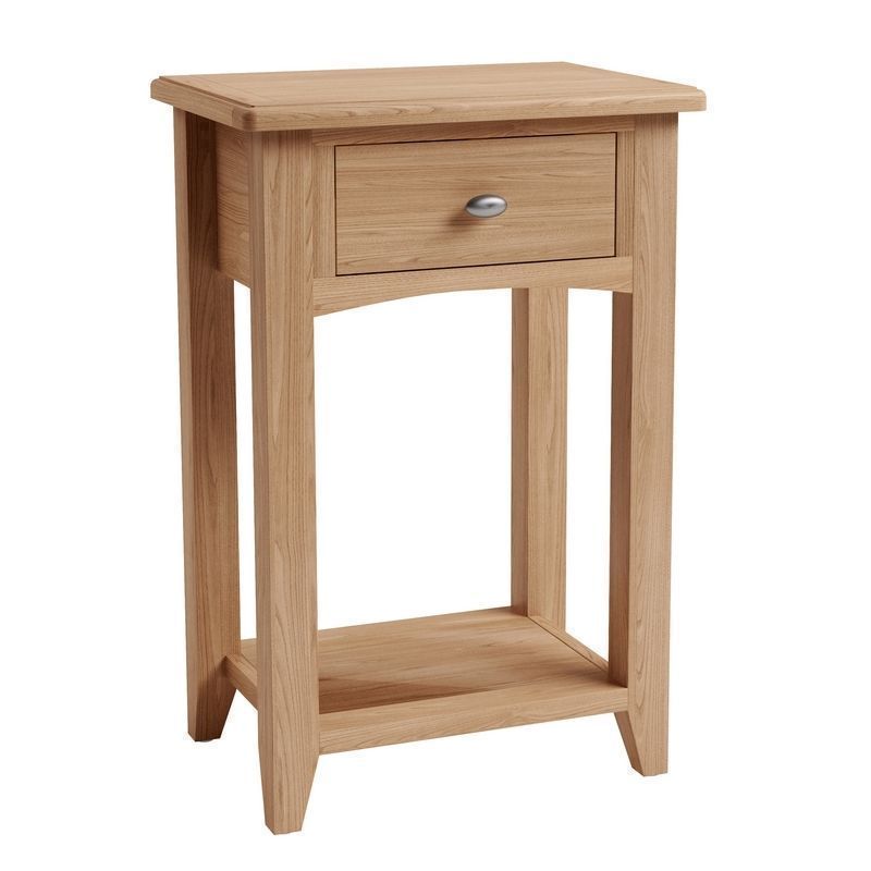 Oxford Oak Tall Side Table Natural 1 Shelf 1 Drawer