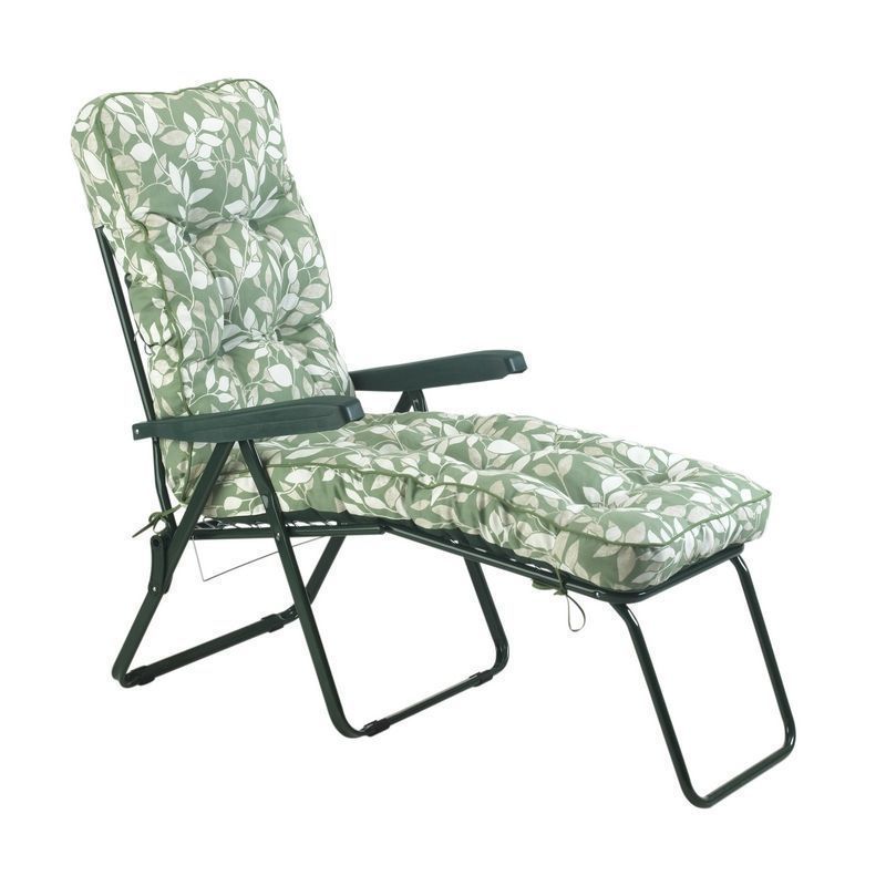 Cotswold Garden Folding Sun Lounger by Glendale with Green & White Cushions
