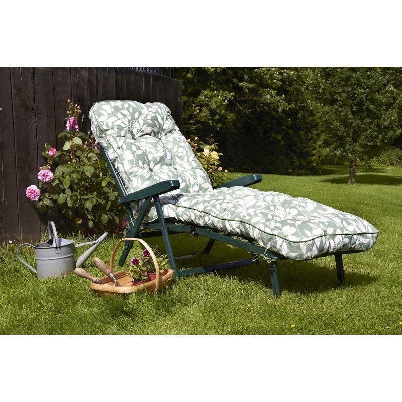 Cotswold Garden Folding Sunbed by Glendale with Green & White Cushions