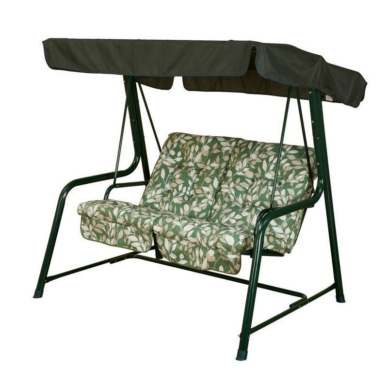 Cotswold Garden Swing Seat by Glendale - 2 Seats Green & White Cushions