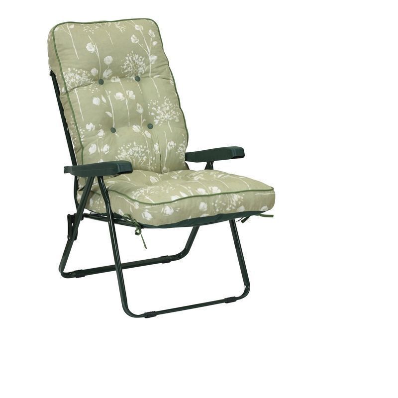 Renaissance Garden Folding Recliner by Glendale with Sage & White Cushions