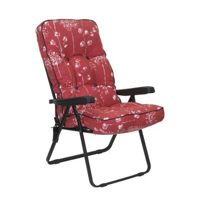 Renaissance Garden Folding Recliner By Glendale With Red White Cushions