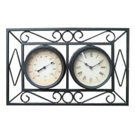 See more information about the Ornate Metal Wall Mount Garden Wall Clock & Thermometer - Black