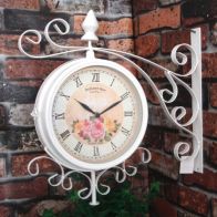 See more information about the 37cm Metal Vintage Double Sided Garden Wall Clock - Cream