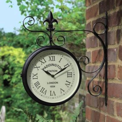 Wensum Paddington Metal Double Sided Garden Wall Clock Black