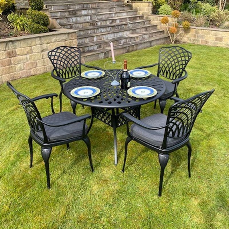 Classic Garden Patio Dining Set by Wensum - 4 Seats Grey Cushions