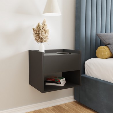 Product photograph of 2 Harmony Bedside Tables Black 1 Shelf 1 Drawer from QD stores
