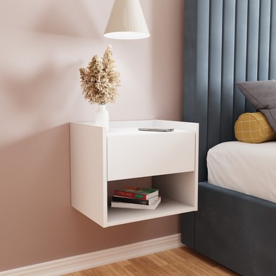 Product photograph of 2 Harmony Bedside Tables White 1 Shelf 1 Drawer from QD stores