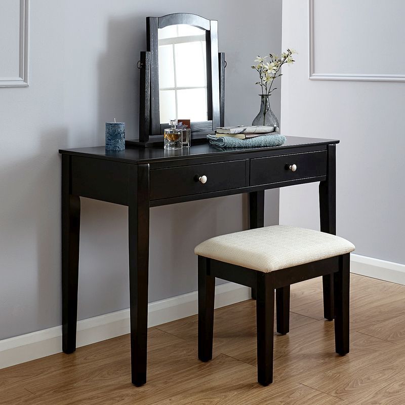 Hattie Dressing Table Black 2 Drawer With Stool