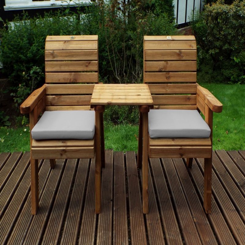 Scandinavian Redwood Garden Tete a Tete by Charles Taylor - 2 Seats Grey Cushions
