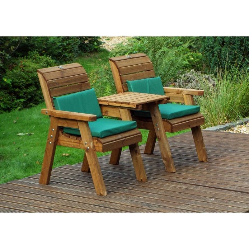 Scandinavian Redwood Garden Tete a Tete by Charles Taylor - 2 Seats Green Cushions