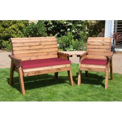 Product photograph of Scandinavian Redwood Garden Tete A Tete By Charles Taylor - 3 Seats Burgundy Cushions from QD stores