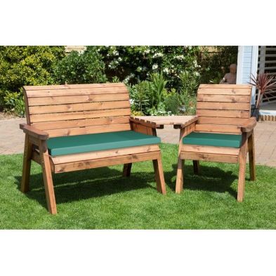 Product photograph of Scandinavian Redwood Garden Tete A Tete By Charles Taylor - 3 Seats Green Cushions from QD stores