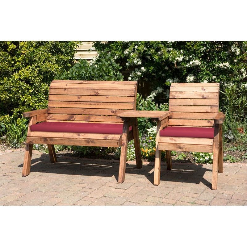Scandinavian Redwood Garden Tete a Tete by Charles Taylor - 3 Seats Burgundy Cushions