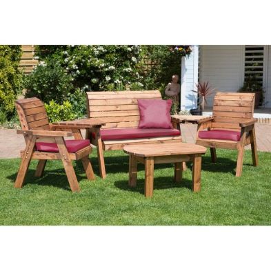 Scandinavian Redwood Garden Patio Dining Set By Charles Taylor 4 Seats Burgundy Cushions