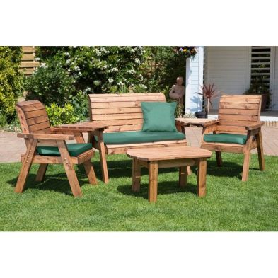 Product photograph of Scandinavian Redwood Garden Patio Dining Set By Charles Taylor - 4 Seats Green Cushions from QD stores