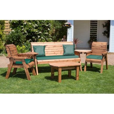 Product photograph of Scandinavian Redwood Garden Patio Dining Set By Charles Taylor - 5 Seats Green Cushions from QD stores