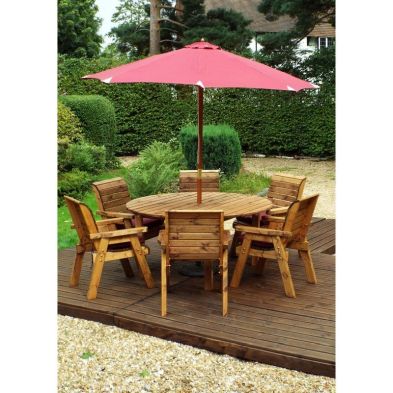 Product photograph of Scandinavian Redwood Garden Patio Dining Set By Charles Taylor - 6 Seats Burgundy Cushions from QD stores