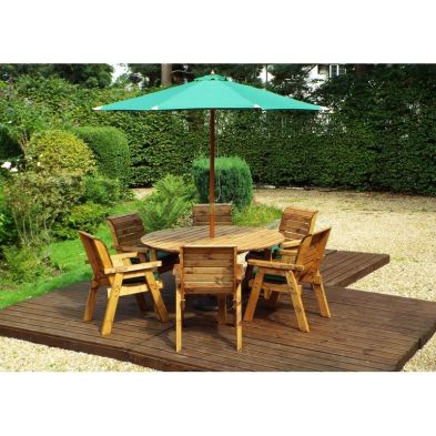 Product photograph of Scandinavian Redwood Garden Patio Dining Set By Charles Taylor - 6 Seats Green Cushions from QD stores