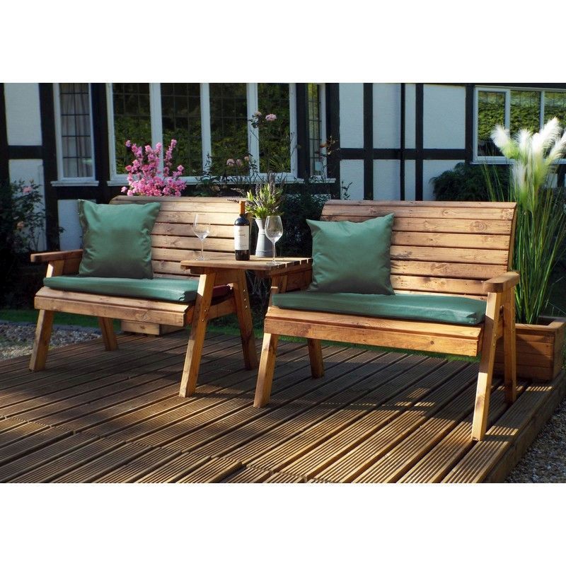 Scandinavian Redwood Garden Tete a Tete by Charles Taylor - 4 Seats Green Cushions