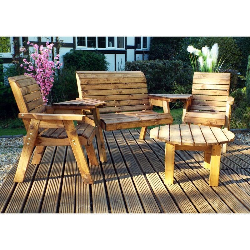 Scandinavian Redwood Garden Patio Dining Set by Charles Taylor - 4 Seats Burgandy Cushions