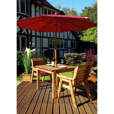 Product photograph of Scandinavian Redwood Garden Patio Dining Set By Charles Taylor - 2 Seats Burgundy Cushions from QD stores
