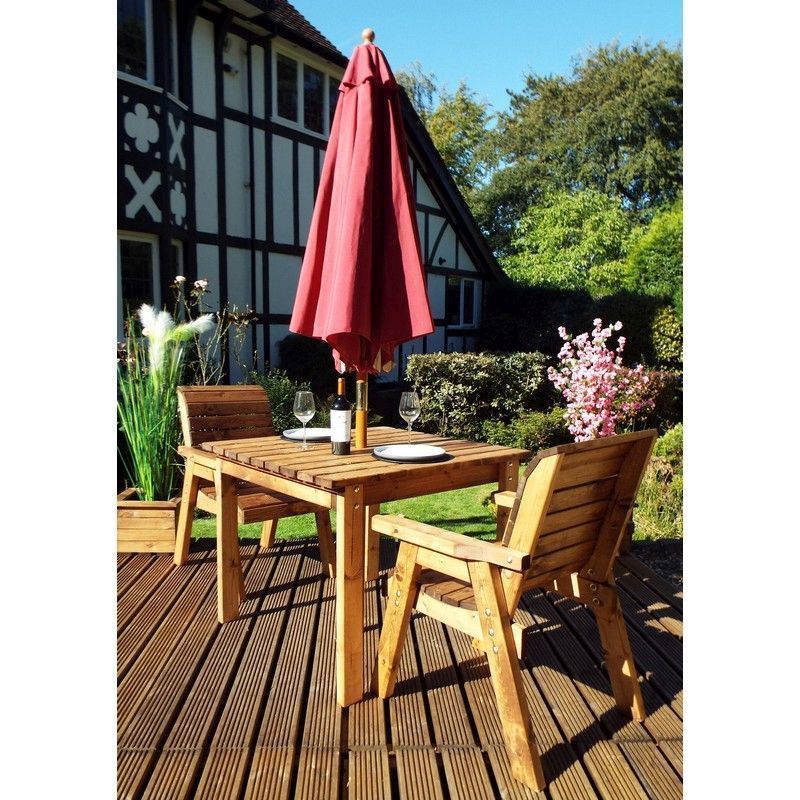 Scandinavian Redwood Garden Patio Dining Set by Charles Taylor - 2 Seats Burgandy Cushions