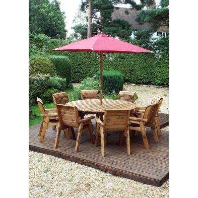 Product photograph of Scandinavian Redwood Garden Furniture Set By Charles Taylor - 8 Seats Burgundy Cushions from QD stores