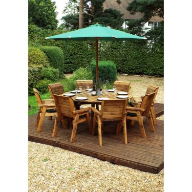 Product photograph of Scandinavian Redwood Garden Furniture Set By Charles Taylor - 8 Seats Green Cushions from QD stores