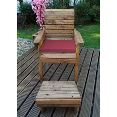 Scandinavian Redwood Natural Garden Armchair Relaxer Set By Charles Taylor With Burgundy Cushions