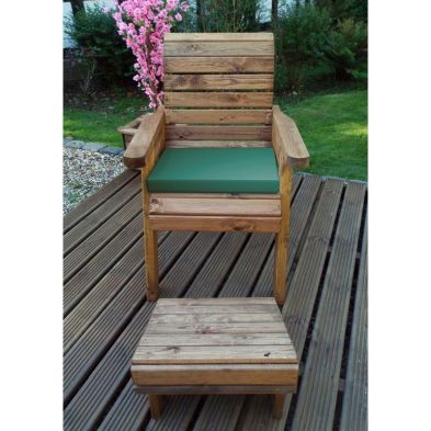 Product photograph of Scandinavian Redwood Natural Garden Armchair Relaxer Set By Charles Taylor With Green Cushions from QD stores