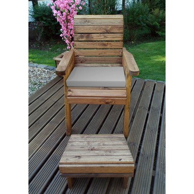 Product photograph of Scandinavian Redwood Natural Garden Armchair Relaxer Set By Charles Taylor With Grey Cushions from QD stores