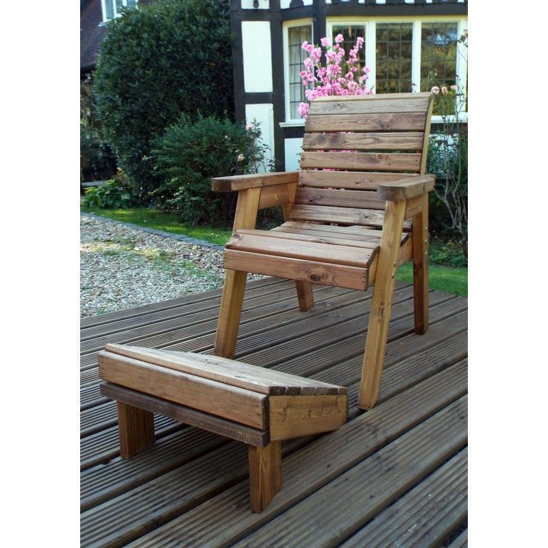 Scandinavian Redwood Natural Garden Armchair Relaxer Set by Charles Taylor with Green Cushions