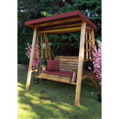 Product photograph of Dorset Garden Swing Seat By Charles Taylor - 2 Seats Burgundy Cushions from QD stores