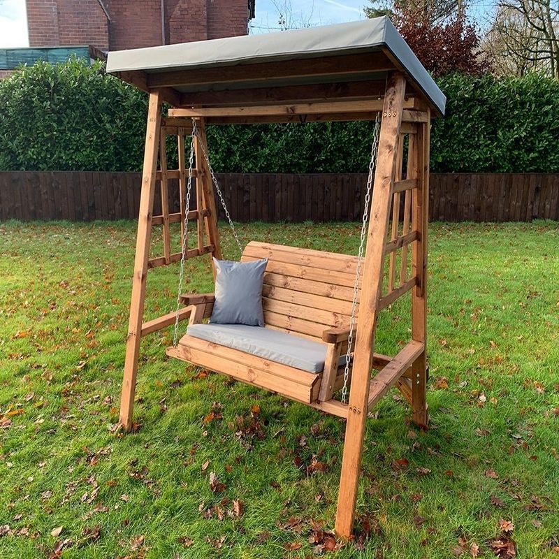 Dorset Garden Swing Seat by Charles Taylor - 2 Seats Grey Cushions